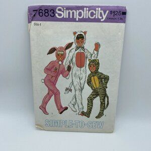 Simplicity 7683 Boys Girls Animal Costumes w/ Detach Head Size 4 Vintage Cut